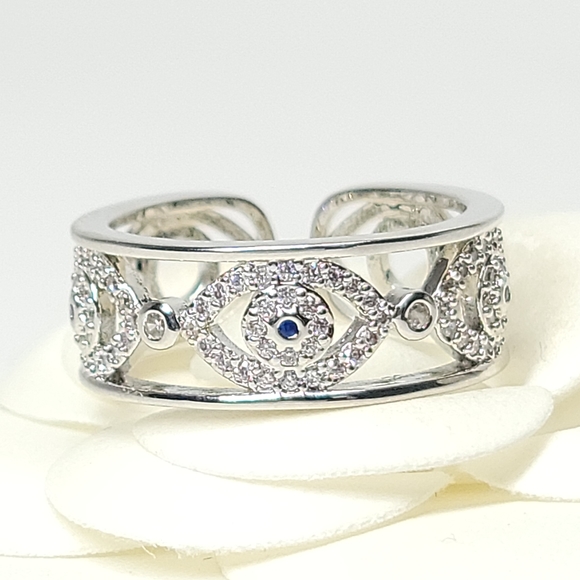 Evil Eye Micro Pave CZ Open Size Ring NEW - Picture 8 of 13